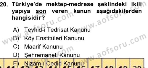 Türkiye´nin Toplumsal Yapısı Dersi Ara Sınavı Deneme Sınav Soruları 20. Soru