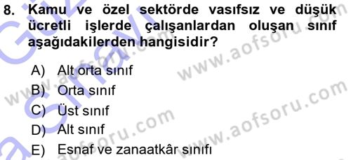 Türkiye´nin Toplumsal Yapısı Dersi Ara Sınavı Deneme Sınav Soruları 8. Soru