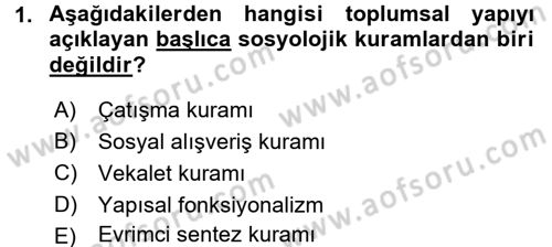 Türkiye´nin Toplumsal Yapısı Dersi 2015 - 2016 Yılı (Final) Dönem Sonu Sınav Soruları 1. Soru