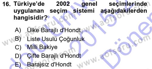 Türkiye´nin Toplumsal Yapısı Dersi 2015 - 2016 Yılı (Final) Dönem Sonu Sınav Soruları 16. Soru