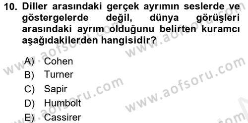 Türkiye´nin Toplumsal Yapısı Dersi 2015 - 2016 Yılı Tek Ders Sınav Soruları 10. Soru