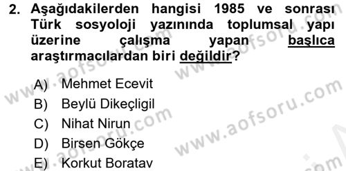 Türkiye´nin Toplumsal Yapısı Dersi 2015 - 2016 Yılı Tek Ders Sınav Soruları 2. Soru