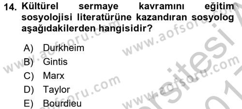Türkiye´nin Toplumsal Yapısı Dersi 2016 - 2017 Yılı 3 Ders Sınav Soruları 14. Soru