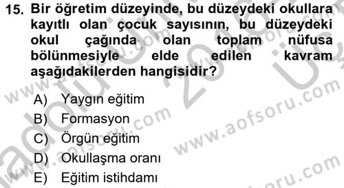 Türkiye´nin Toplumsal Yapısı Dersi 2016 - 2017 Yılı 3 Ders Sınav Soruları 15. Soru