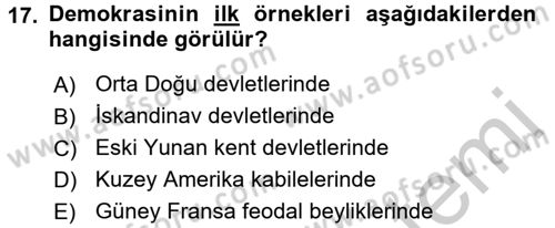 Türkiye´nin Toplumsal Yapısı Dersi 2016 - 2017 Yılı 3 Ders Sınav Soruları 17. Soru
