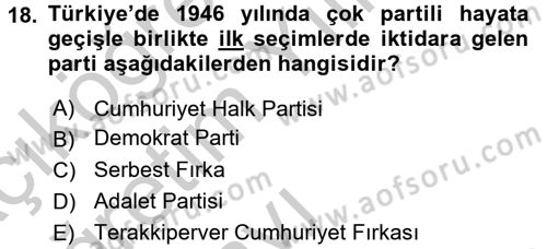 Türkiye´nin Toplumsal Yapısı Dersi 2016 - 2017 Yılı 3 Ders Sınav Soruları 18. Soru