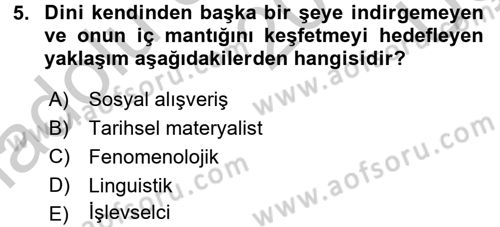 Türkiye´nin Toplumsal Yapısı Dersi 2016 - 2017 Yılı 3 Ders Sınav Soruları 5. Soru