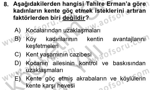 Türkiye´nin Toplumsal Yapısı Dersi 2016 - 2017 Yılı 3 Ders Sınav Soruları 8. Soru