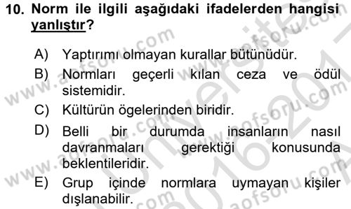 Türkiye´nin Toplumsal Yapısı Dersi Ara Sınavı Deneme Sınav Soruları 10. Soru