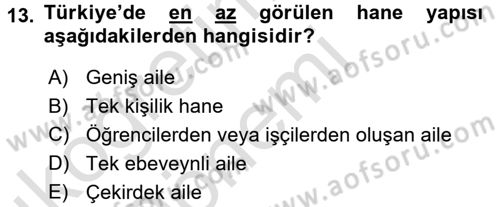 Türkiye´nin Toplumsal Yapısı Dersi Ara Sınavı Deneme Sınav Soruları 13. Soru