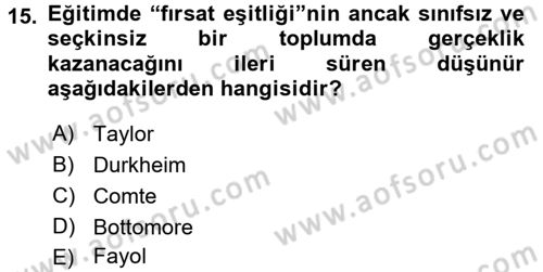 Türkiye´nin Toplumsal Yapısı Dersi 2016 - 2017 Yılı (Vize) Ara Sınav Soruları 15. Soru
