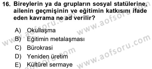 Türkiye´nin Toplumsal Yapısı Dersi Ara Sınavı Deneme Sınav Soruları 16. Soru