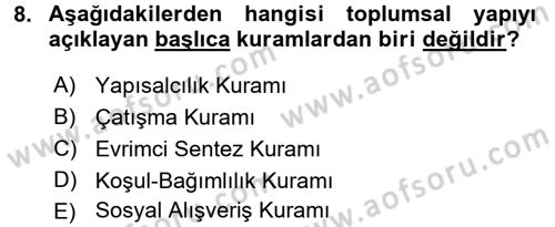 Türkiye´nin Toplumsal Yapısı Dersi Ara Sınavı Deneme Sınav Soruları 8. Soru