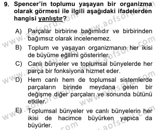 Türkiye´nin Toplumsal Yapısı Dersi Ara Sınavı Deneme Sınav Soruları 9. Soru