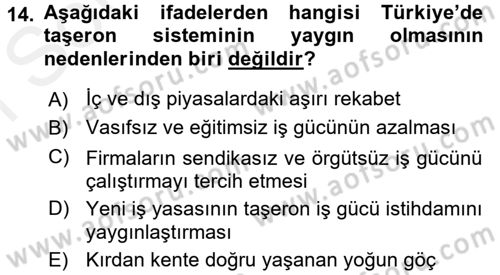Türkiye´nin Toplumsal Yapısı Dersi 2016 - 2017 Yılı (Final) Dönem Sonu Sınav Soruları 14. Soru