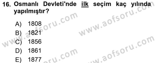 Türkiye´nin Toplumsal Yapısı Dersi 2016 - 2017 Yılı (Final) Dönem Sonu Sınav Soruları 16. Soru