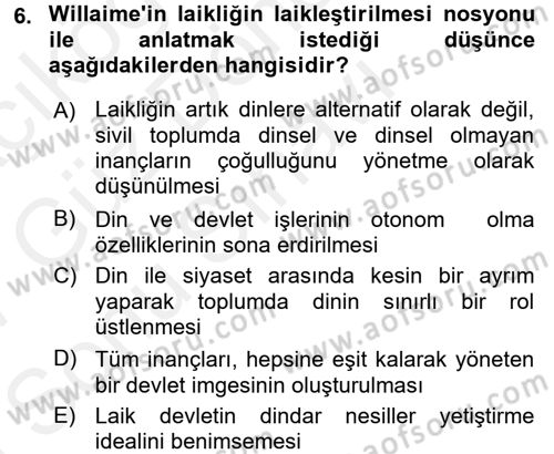Türkiye´nin Toplumsal Yapısı Dersi 2016 - 2017 Yılı (Final) Dönem Sonu Sınav Soruları 6. Soru