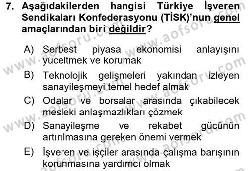 Türkiye´nin Toplumsal Yapısı Dersi 2016 - 2017 Yılı (Final) Dönem Sonu Sınav Soruları 7. Soru