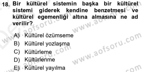 Türkiye´nin Toplumsal Yapısı Dersi 2017 - 2018 Yılı 3 Ders Sınav Soruları 18. Soru