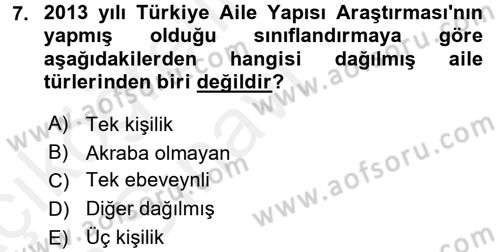 Türkiye´nin Toplumsal Yapısı Dersi 2017 - 2018 Yılı 3 Ders Sınav Soruları 7. Soru