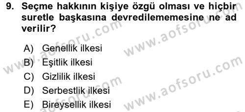 Türkiye´nin Toplumsal Yapısı Dersi 2017 - 2018 Yılı 3 Ders Sınav Soruları 9. Soru