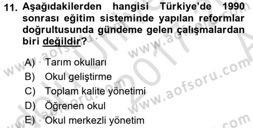 Türkiye´nin Toplumsal Yapısı Dersi Ara Sınavı Deneme Sınav Soruları 11. Soru