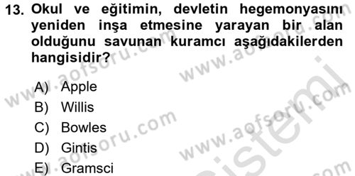 Türkiye´nin Toplumsal Yapısı Dersi Ara Sınavı Deneme Sınav Soruları 13. Soru