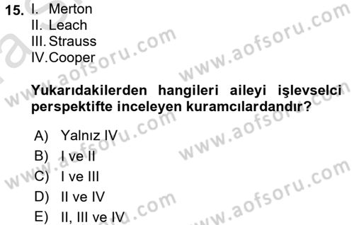 Türkiye´nin Toplumsal Yapısı Dersi Ara Sınavı Deneme Sınav Soruları 15. Soru