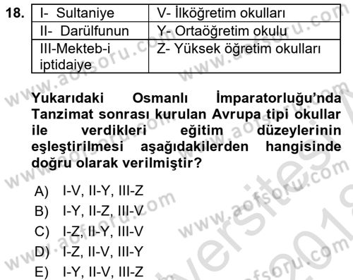 Türkiye´nin Toplumsal Yapısı Dersi Ara Sınavı Deneme Sınav Soruları 18. Soru