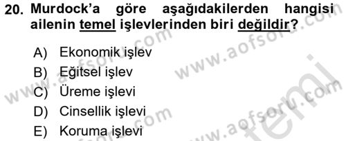 Türkiye´nin Toplumsal Yapısı Dersi Ara Sınavı Deneme Sınav Soruları 20. Soru