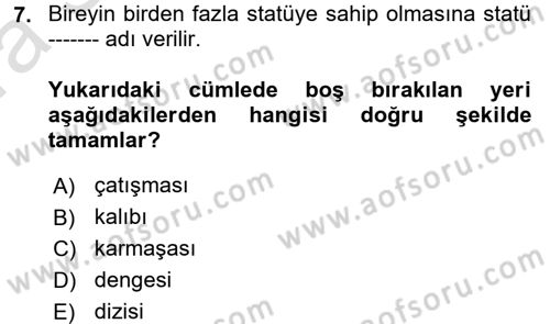 Türkiye´nin Toplumsal Yapısı Dersi 2017 - 2018 Yılı (Vize) Ara Sınav Soruları 7. Soru
