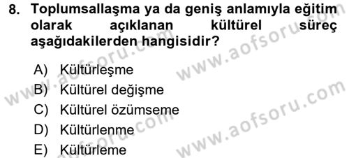Türkiye´nin Toplumsal Yapısı Dersi Ara Sınavı Deneme Sınav Soruları 8. Soru
