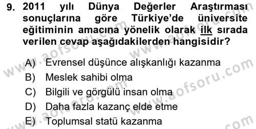 Türkiye´nin Toplumsal Yapısı Dersi 2017 - 2018 Yılı (Vize) Ara Sınav Soruları 9. Soru