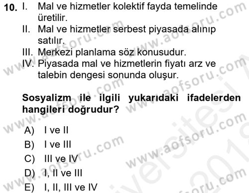 Türkiye´nin Toplumsal Yapısı Dersi 2017 - 2018 Yılı (Final) Dönem Sonu Sınav Soruları 10. Soru