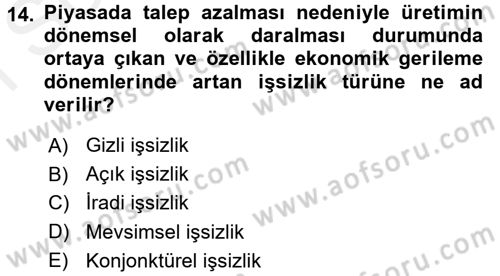 Türkiye´nin Toplumsal Yapısı Dersi 2017 - 2018 Yılı (Final) Dönem Sonu Sınavı 14. Soru