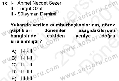 Türkiye´nin Toplumsal Yapısı Dersi 2017 - 2018 Yılı (Final) Dönem Sonu Sınav Soruları 18. Soru