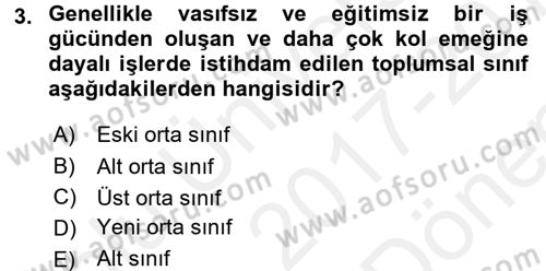 Türkiye´nin Toplumsal Yapısı Dersi 2017 - 2018 Yılı (Final) Dönem Sonu Sınavı 3. Soru