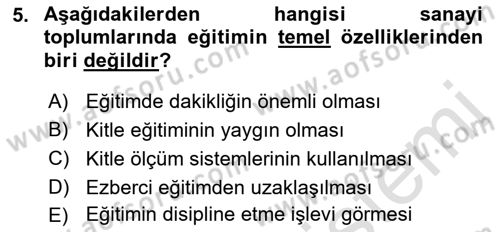 Türkiye´nin Toplumsal Yapısı Dersi 2018 - 2019 Yılı (Final) Dönem Sonu Sınav Soruları 5. Soru