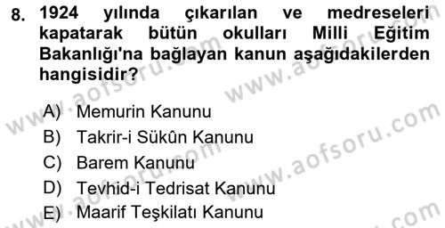 Türkiye´nin Toplumsal Yapısı Dersi 2018 - 2019 Yılı (Final) Dönem Sonu Sınav Soruları 8. Soru