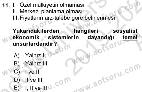 Türkiye´nin Toplumsal Yapısı Dersi 2019 - 2020 Yılı (Vize) Ara Sınav Soruları 11. Soru