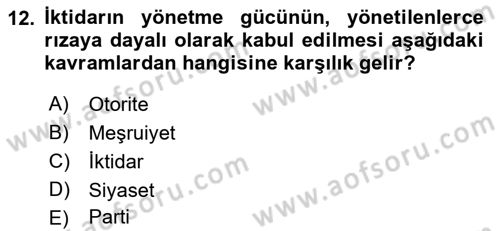 Türkiye´nin Toplumsal Yapısı Dersi Ara Sınavı Deneme Sınav Soruları 12. Soru