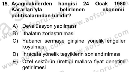 Türkiye´nin Toplumsal Yapısı Dersi Ara Sınavı Deneme Sınav Soruları 15. Soru