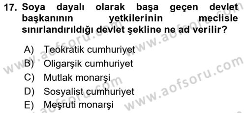 Türkiye´nin Toplumsal Yapısı Dersi Ara Sınavı Deneme Sınav Soruları 17. Soru