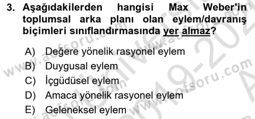 Türkiye´nin Toplumsal Yapısı Dersi Ara Sınavı Deneme Sınav Soruları 3. Soru