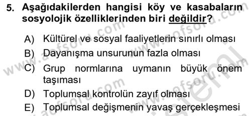 Türkiye´nin Toplumsal Yapısı Dersi Ara Sınavı Deneme Sınav Soruları 5. Soru