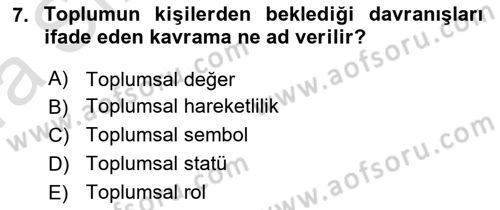 Türkiye´nin Toplumsal Yapısı Dersi Ara Sınavı Deneme Sınav Soruları 7. Soru