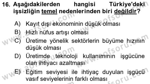 Türkiye´nin Toplumsal Yapısı Dersi 2019 - 2020 Yılı (Final) Dönem Sonu Sınav Soruları 16. Soru