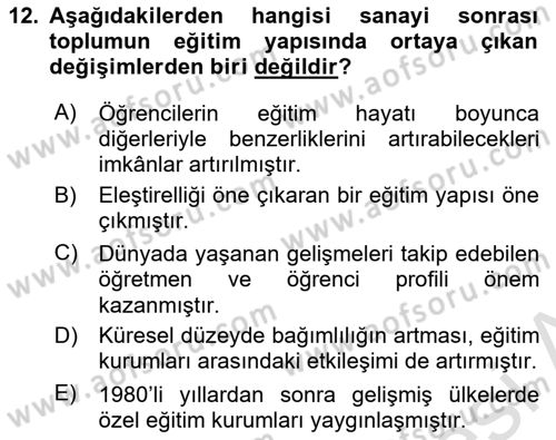 Türkiye´nin Toplumsal Yapısı Dersi 2020 - 2021 Yılı Yaz Okulu Sınav Soruları 12. Soru