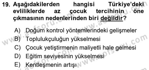 Türkiye´nin Toplumsal Yapısı Dersi 2020 - 2021 Yılı Yaz Okulu Sınav Soruları 19. Soru