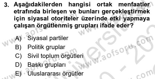 Türkiye´nin Toplumsal Yapısı Dersi 2020 - 2021 Yılı Yaz Okulu Sınav Soruları 3. Soru